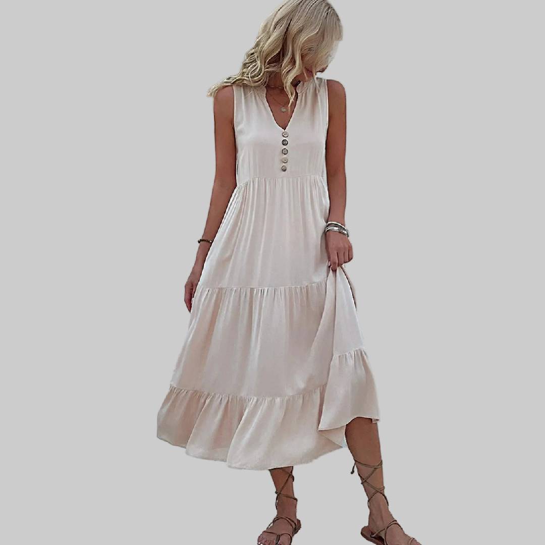 Button Detail Tiered Dress